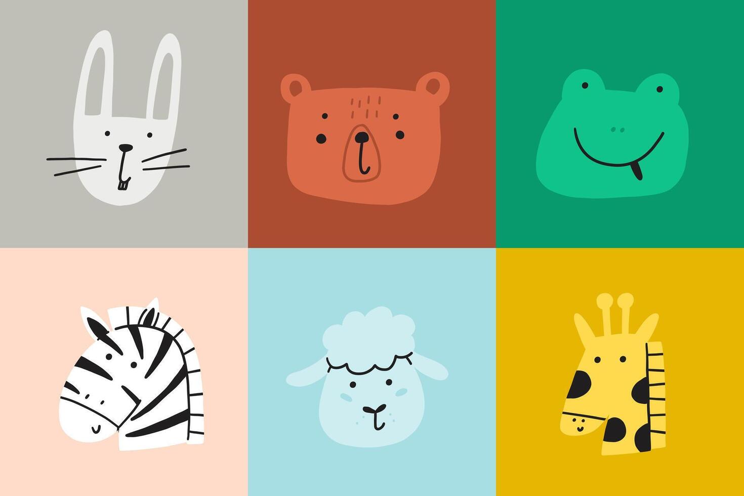 Animal cute face nursery set vector