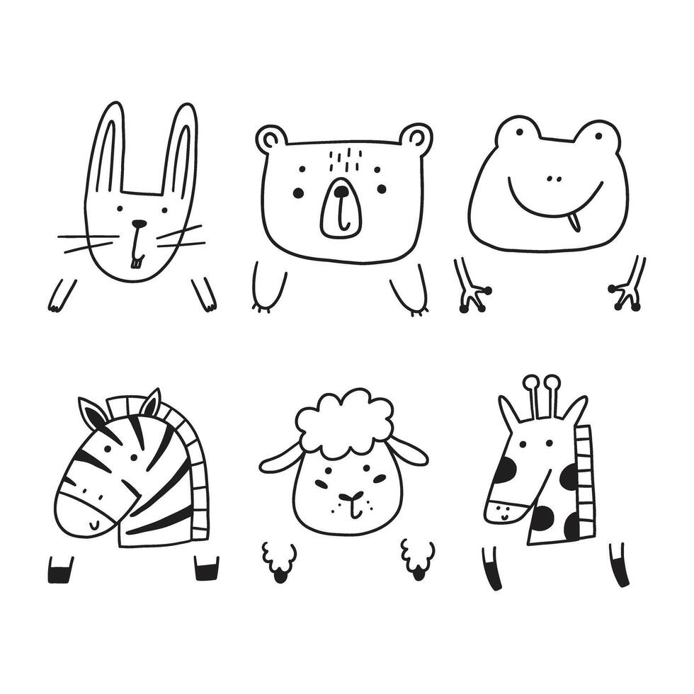 Cute doodle animal face and paw nursery graphic vector