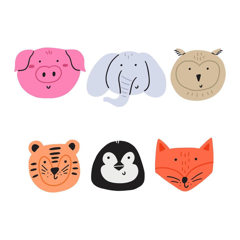Cartoon cute animal bright face vector