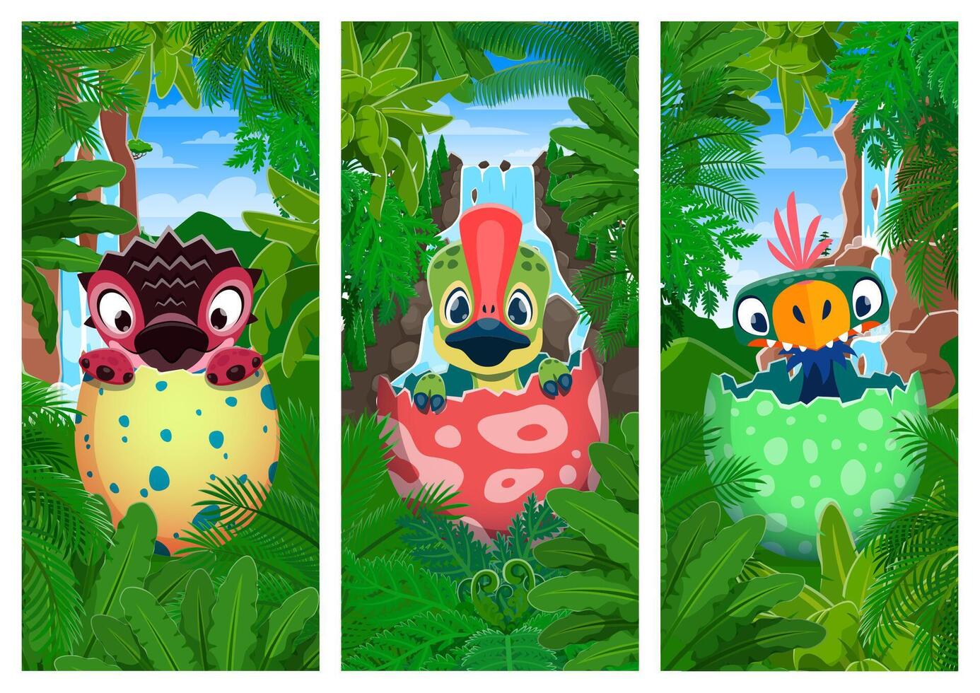 Cartoon birds hatching from colorful eggs vector