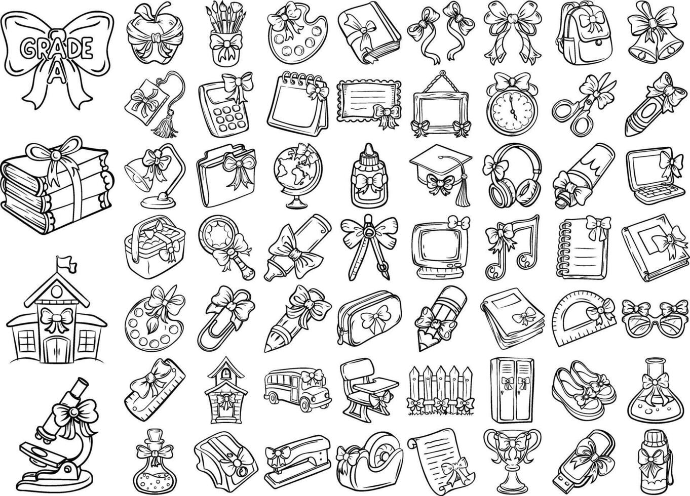 Hand drawn school supplies, books, and education elements for study and learning design vector