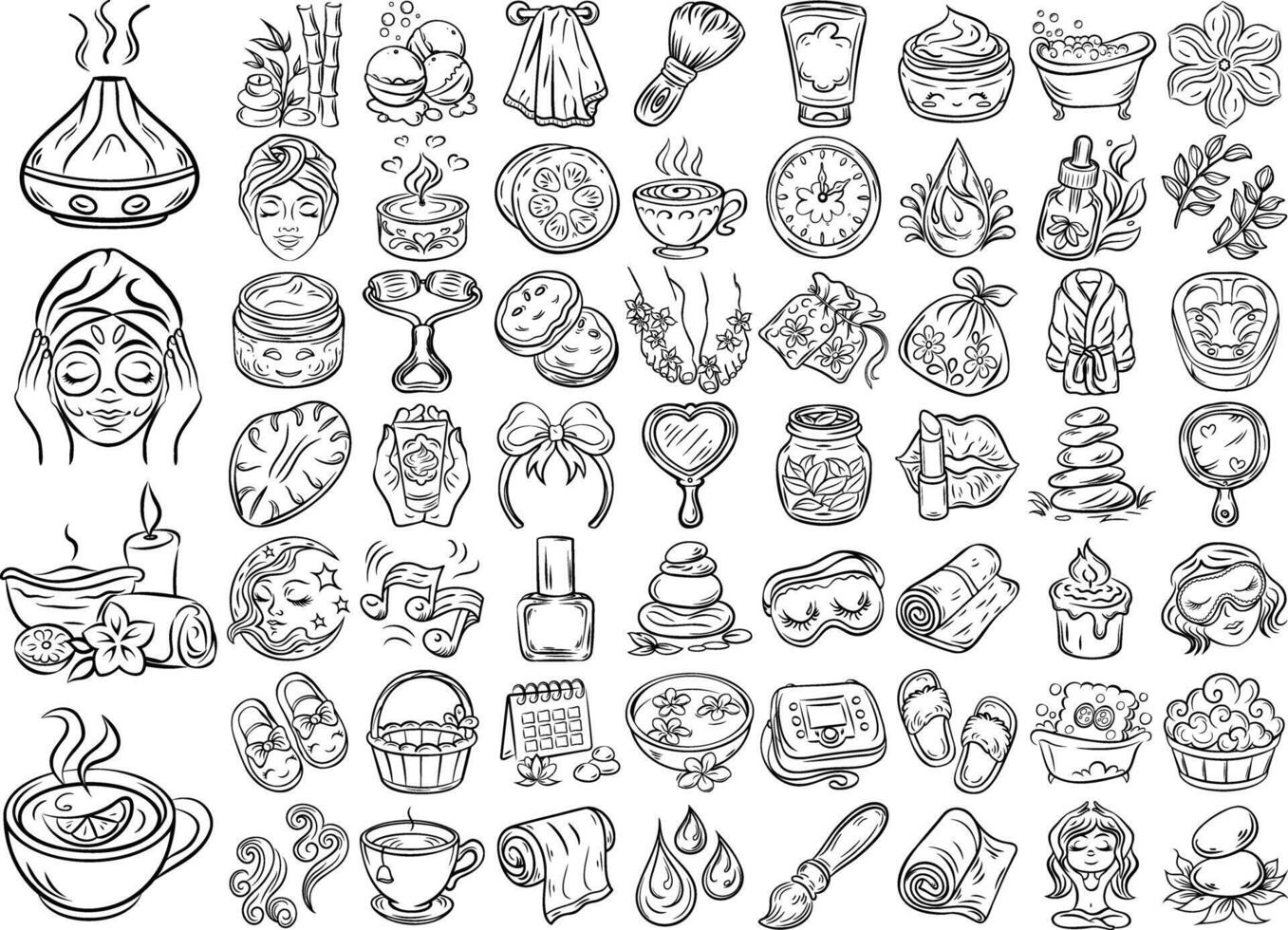 Hand drawn spa, wellness, beauty, and relaxation elements for design and decoration vector