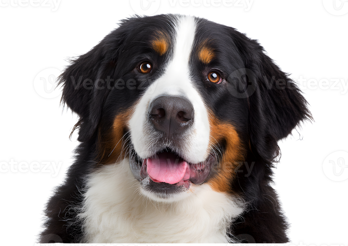 Stunning Bernese Mountain Dog transparent isolated image showcasing its majestic appearance and friendly demeanor. png