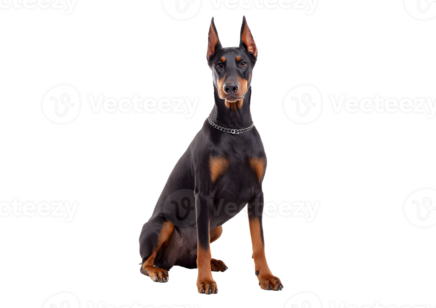 Strong Doberman Pinscher dog transparent isolated image highlighting its bold features and energetic character. png