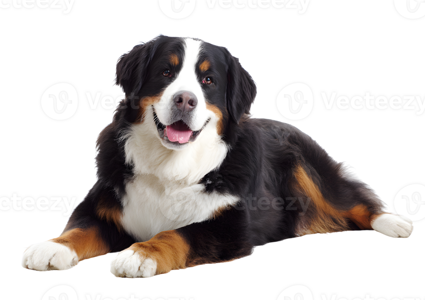 Adorable Bernese Mountain Dog transparent isolated image highlighting its playful character and stunning coat. png