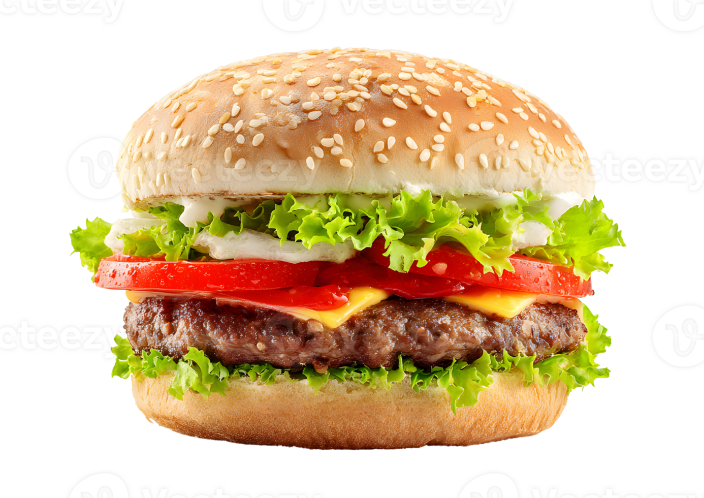 Mouth-watering burger graphic with transparent background in format suitable for food-related projects and menus. png