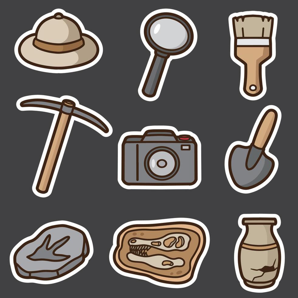 set of archeology equipment good for sticker, element design, icon, etc vector