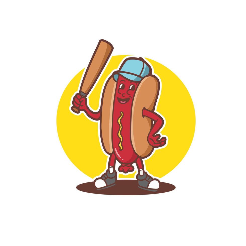 mascot character hotdog with baseball bat good for logo, branding, mascot food, restaurant, cafe, etc vector