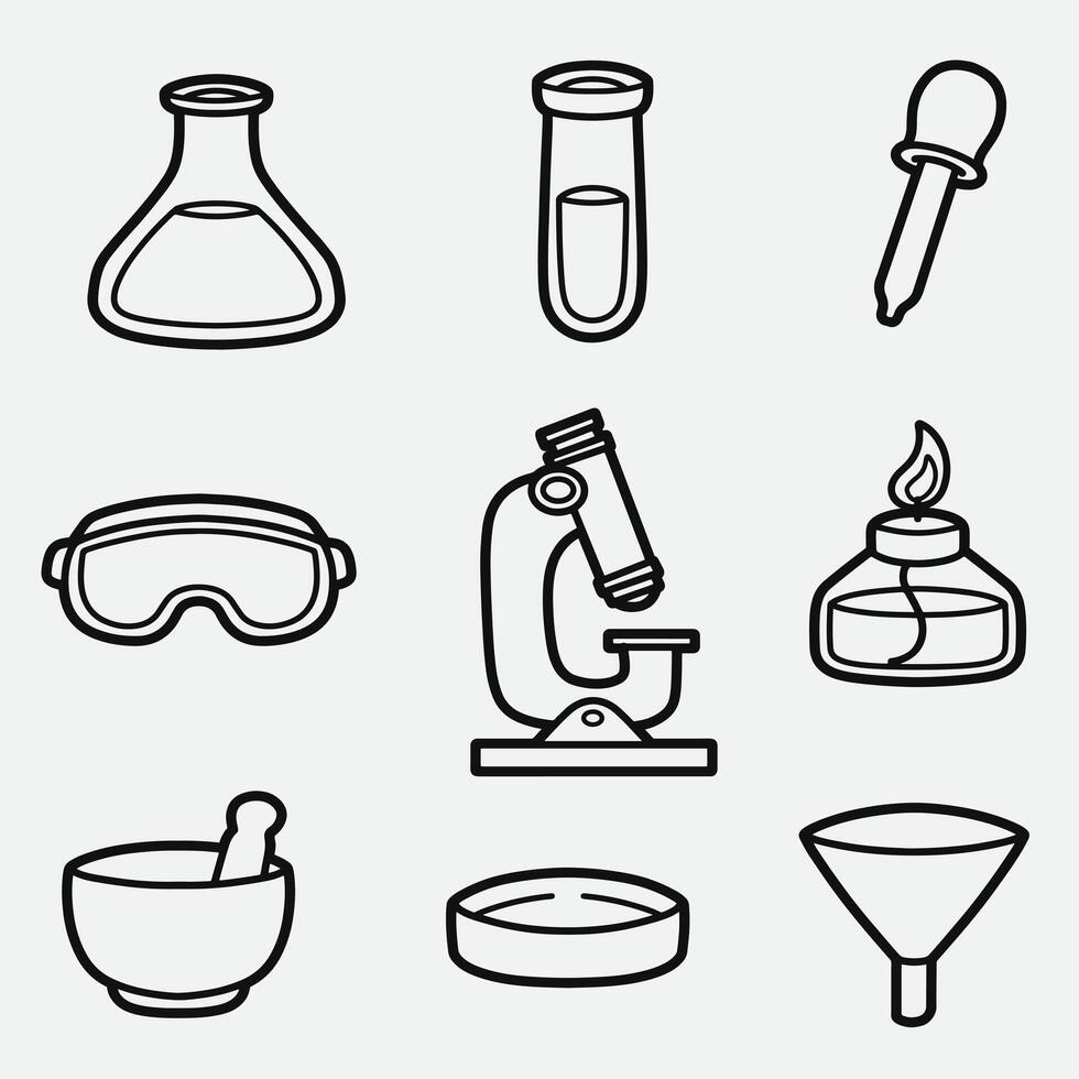 set of laboratory equipment with outline style good for symbol, icon, element design, coloring book, coloring page, etc vector