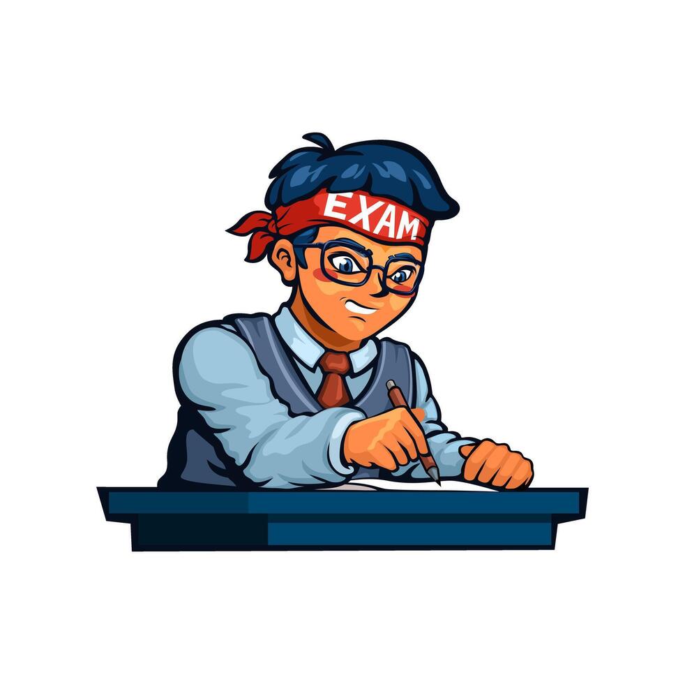 Student focused on exam writing vector