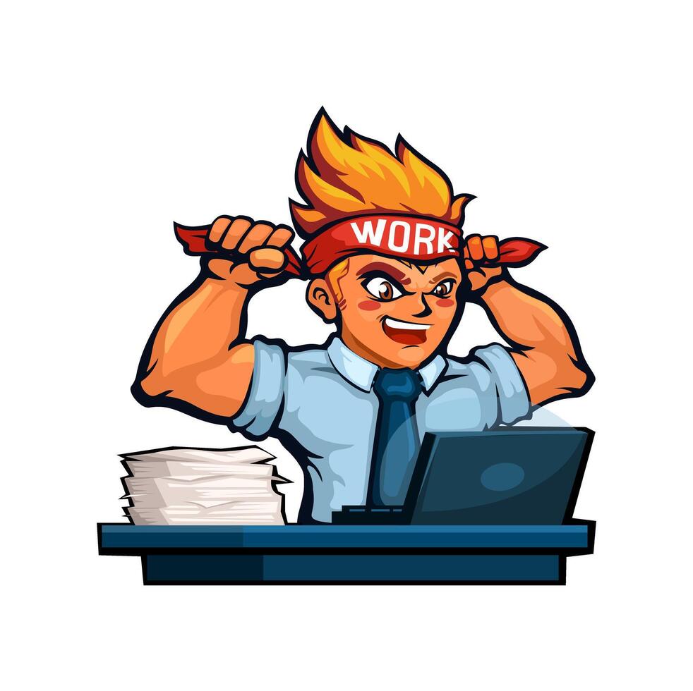 Character with headband working at desk vector