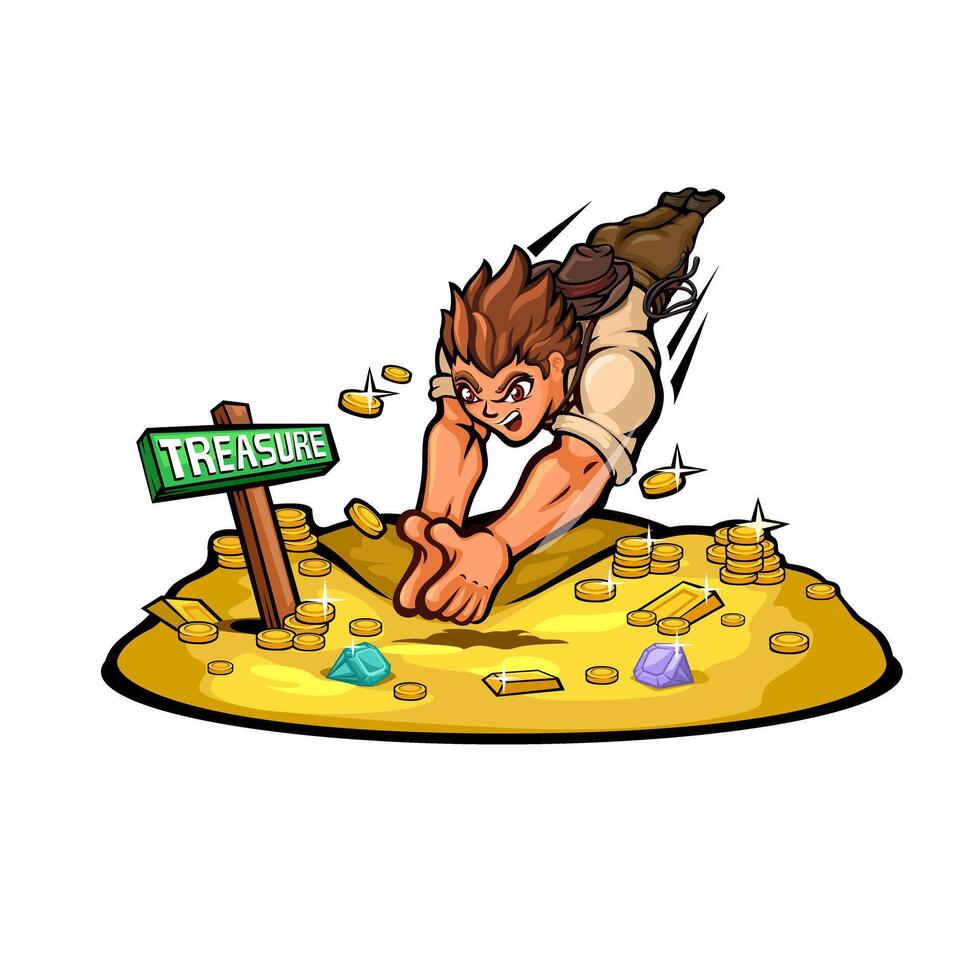 Diving character in treasure illustration vector