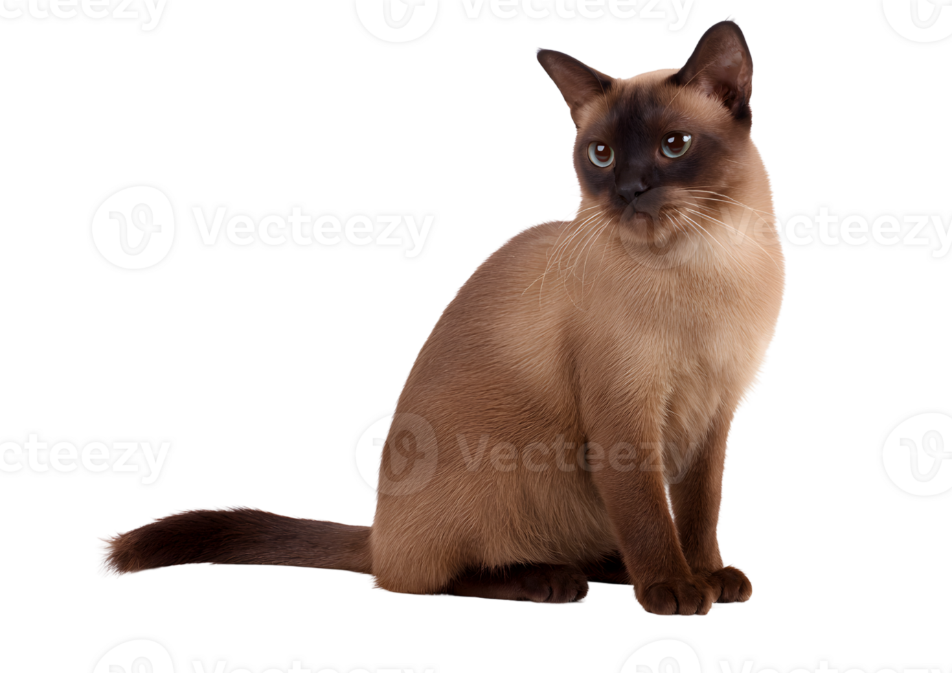 Charming Burmese cat on a transparent background highlighting its beautiful colors and affectionate demeanor. png