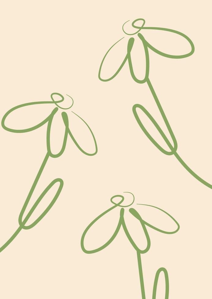 minimalist gift card template with daisies drawn in line art style drawn with a colored outline vector