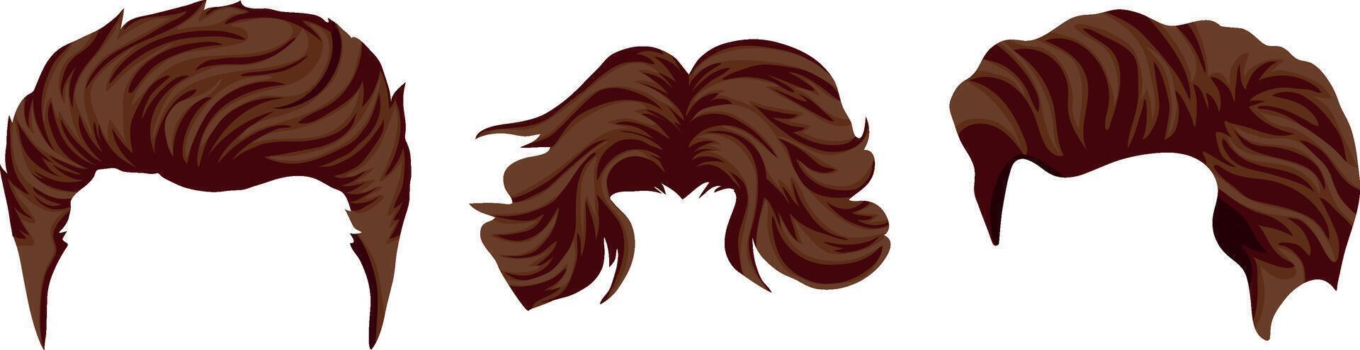 set of haircuts for men's medium-length smooth brown hair in different looks for male characters vector