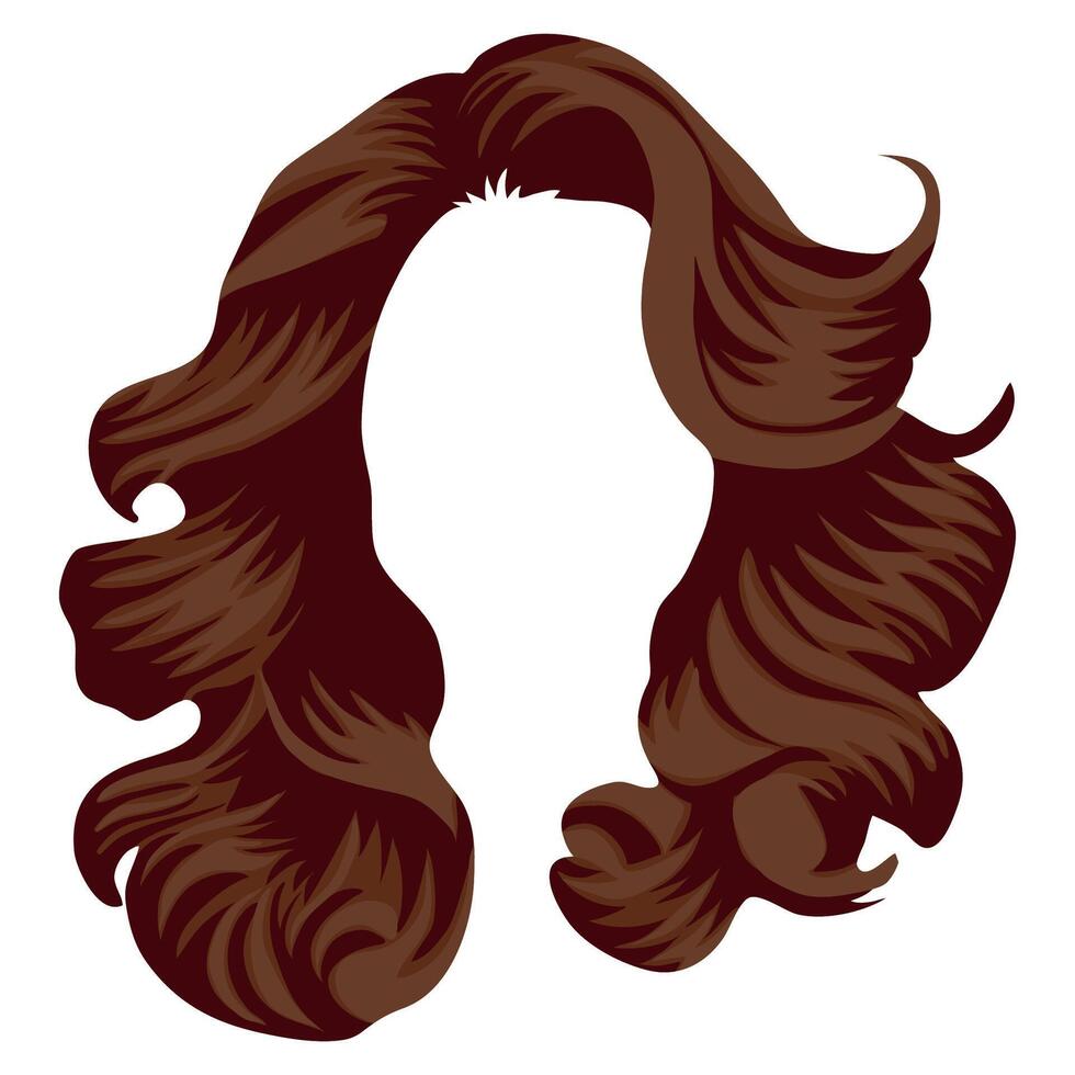 curly brown hair styling template with beautiful volume for female characters vector