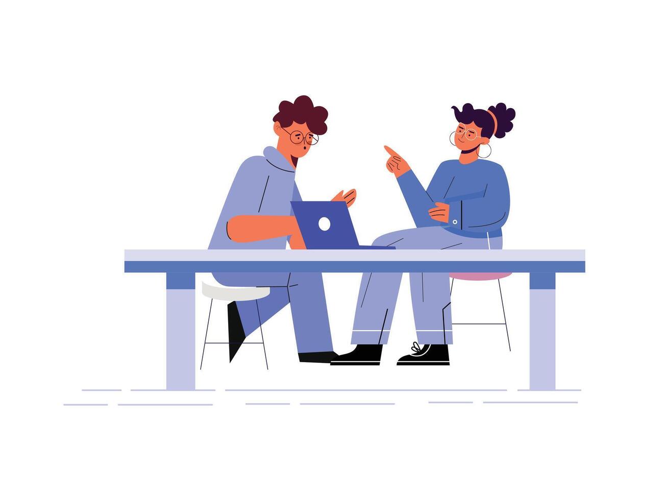 Business Job Interview concept. cartoon illustration of a young woman asking questions and a man in a suit answering them while sitting at a table. Isolated on background vector