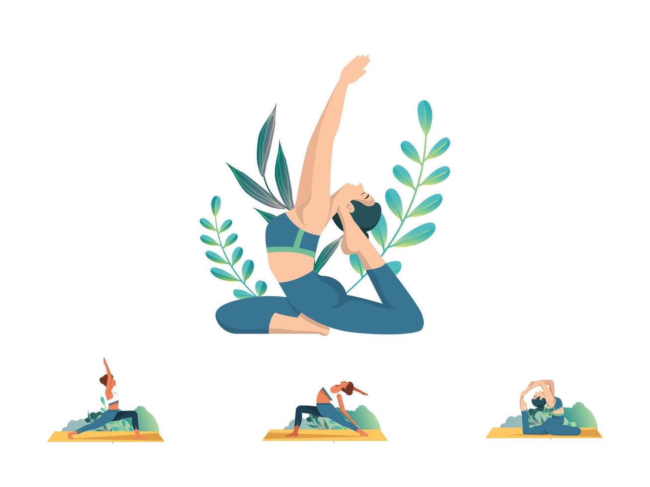 Yoga Different Position Silhouette and Icon. Meditate Relax Pictogram. Calm Aura Galaxy Serenity and Health Body. Meditation Logo. Editable Stroke. Isolated Illustration vector