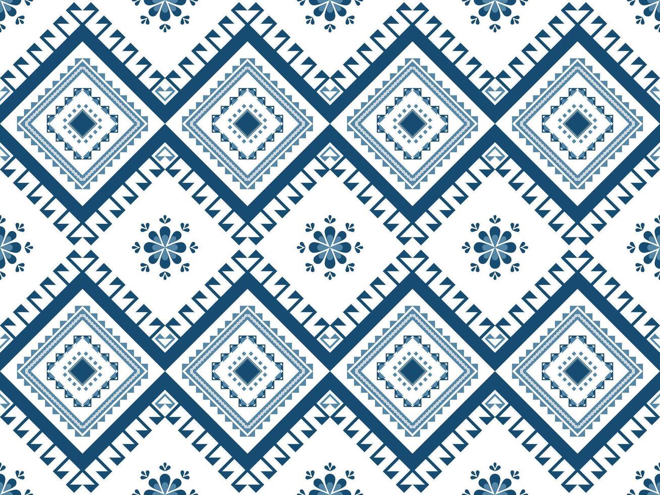 Geometric Blue and White Ethnic Fabric Pattern. design for clothing, textile, wrapping, background, wallpaper, carpet, embroidery vector