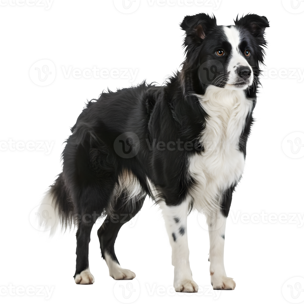Magnificent Black and White Border Collie Dog Breed Portrait png