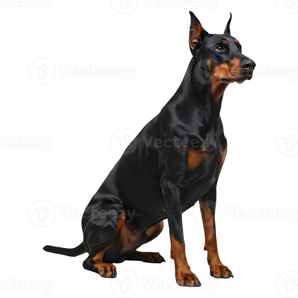 Majestic Black and Tan Doberman Pinscher Sitting Elegantly png
