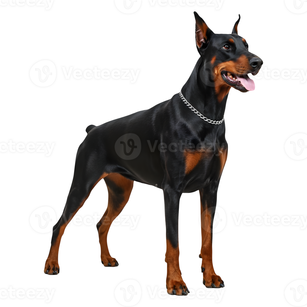 Majestic Doberman Pinscher Dog Portrait, Black and Tan Coat png