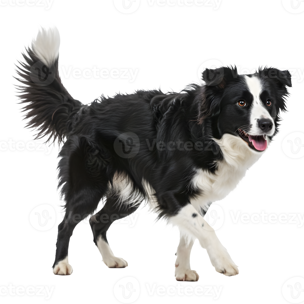 A Playful Black and White Border Collie Dog in Motion png