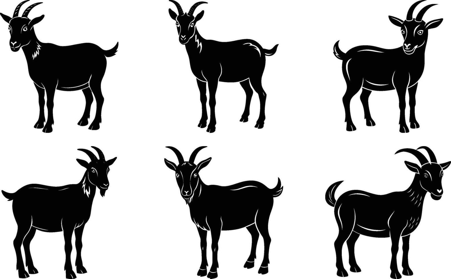 Six Silhouettes of Goats Farm Animals Black and White vector