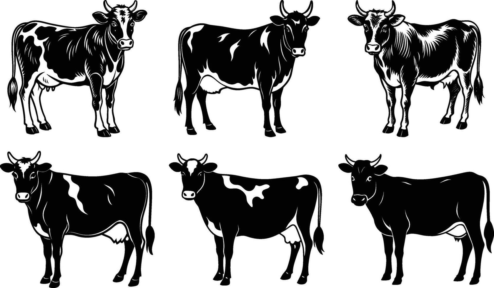 Six Black and White Cows Farm Animals Livestock for your design vector