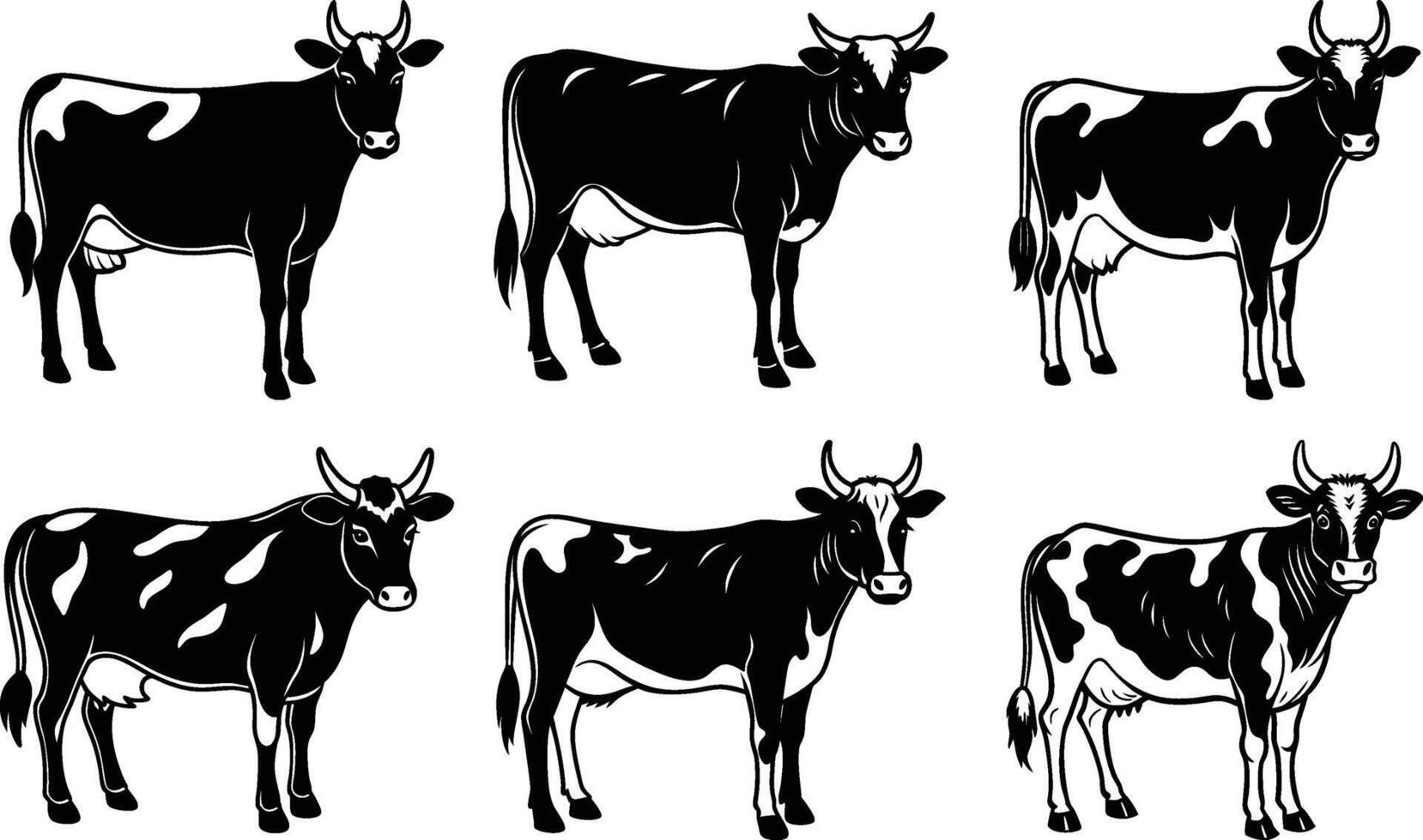 Six Black and White Cows Farm Animals Livestock unique design vector