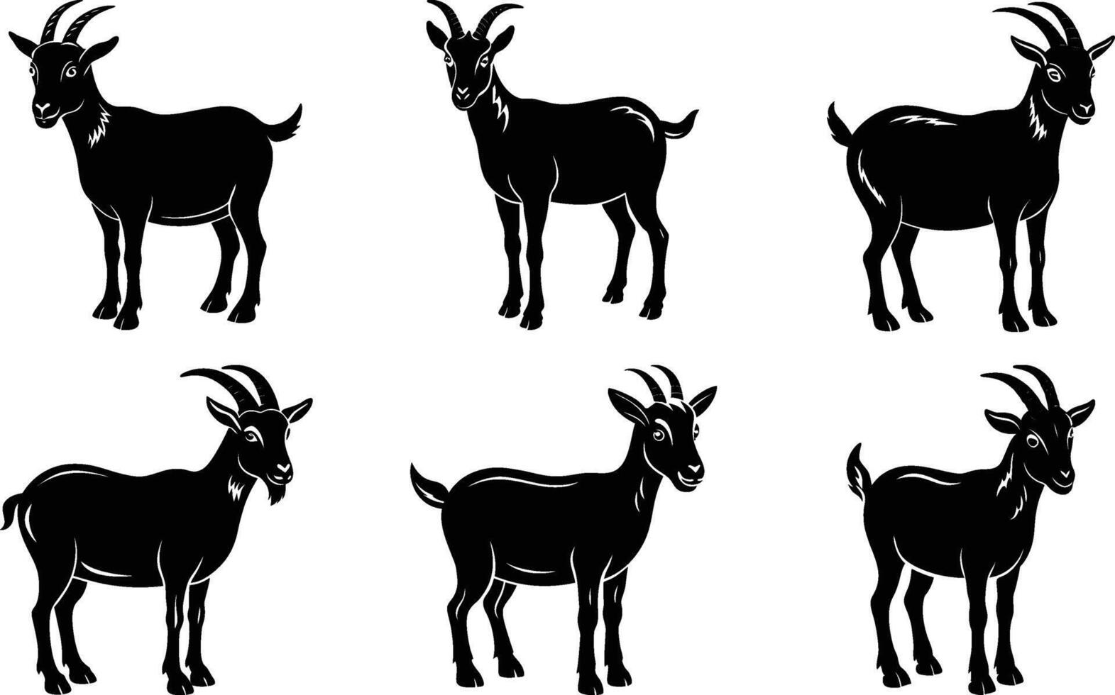 Six Black Goat Silhouettes Farm Animals vector