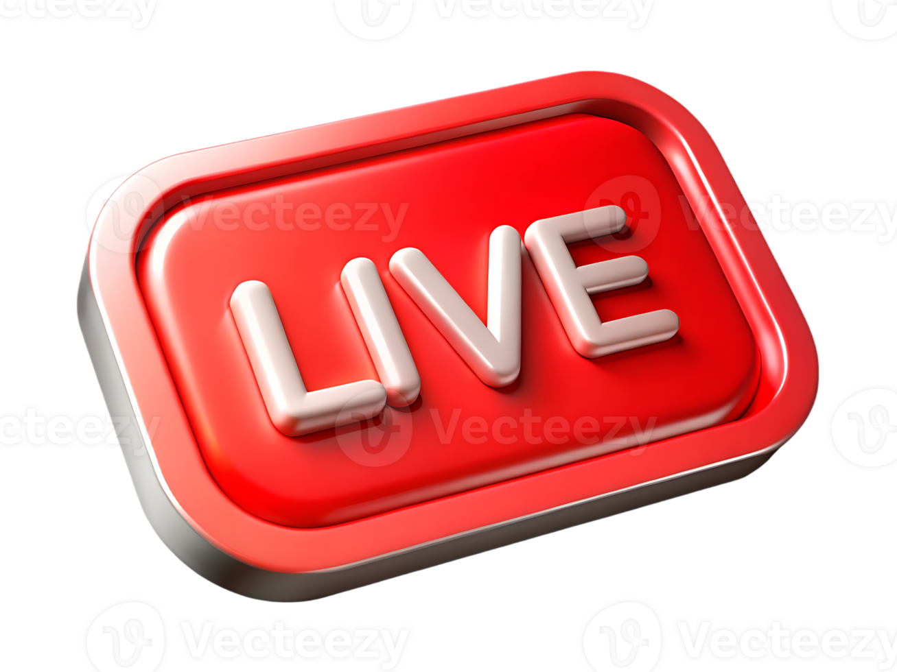 Red live button 3d render isolated on transparent background png
