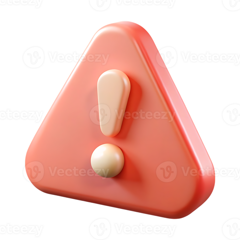 3d rendered coral pink triangle exclamation mark icon isolated on transparent background png