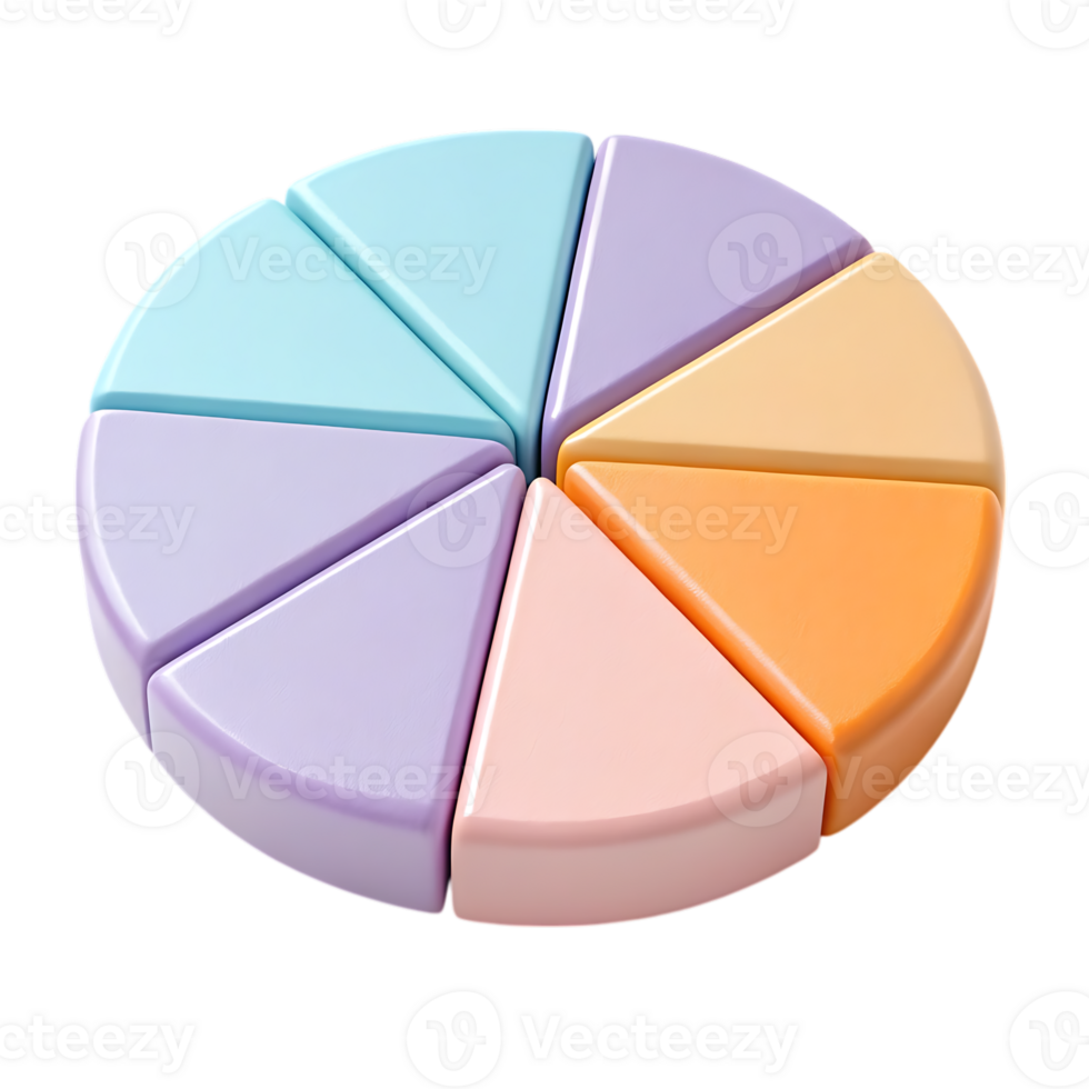 Pastel color pie chart segments isolated on transparent background image png