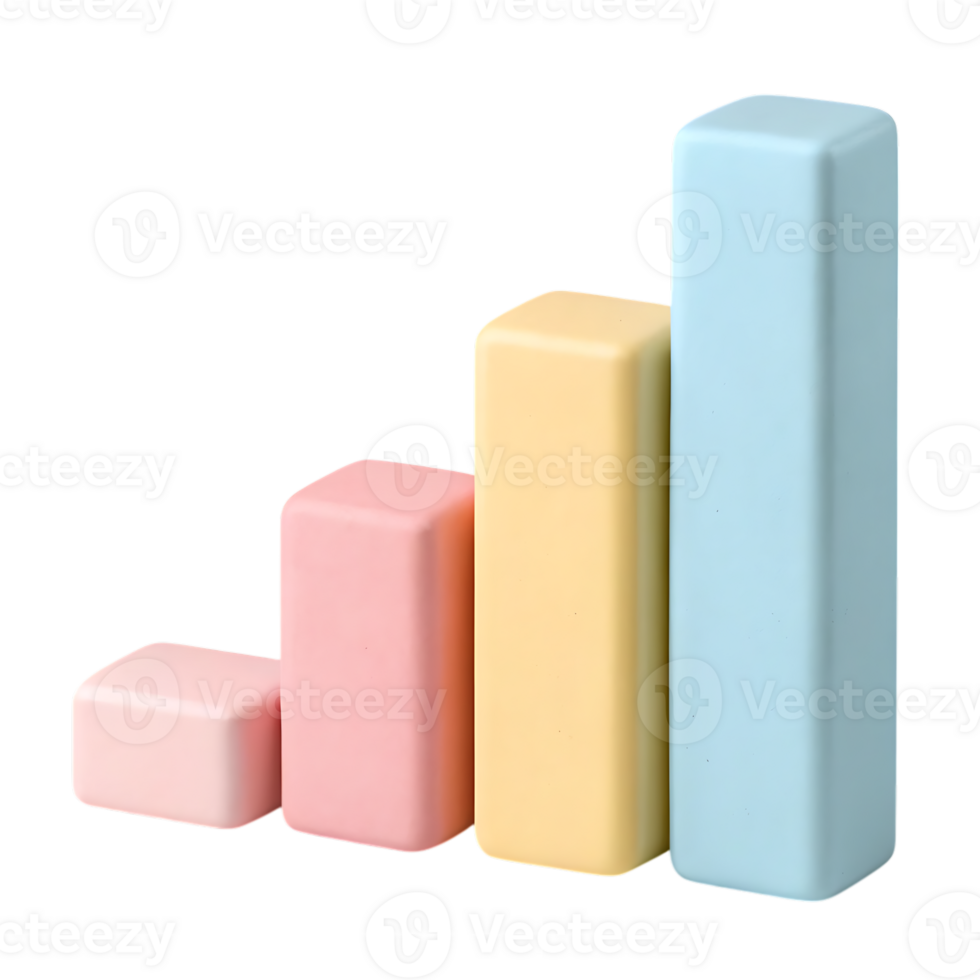 Pastel color bar graph showing growth isolated on transparent background png