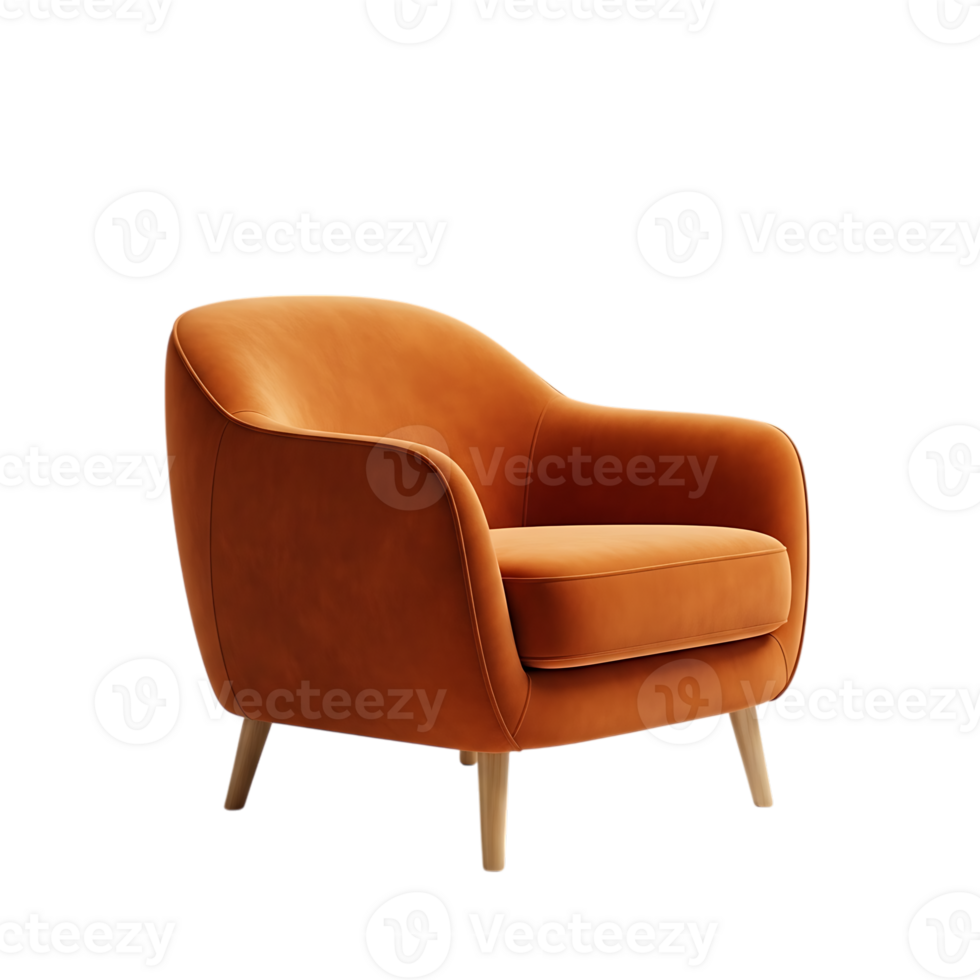 Modern burnt orange velvet armchair isolated on transparent background png