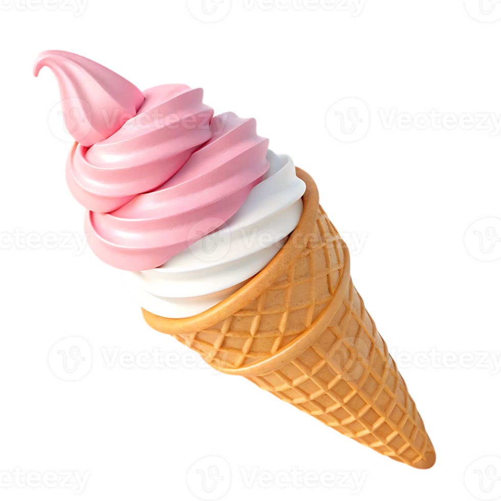 Strawberry and vanilla swirl ice cream cone isolated on transparent background png