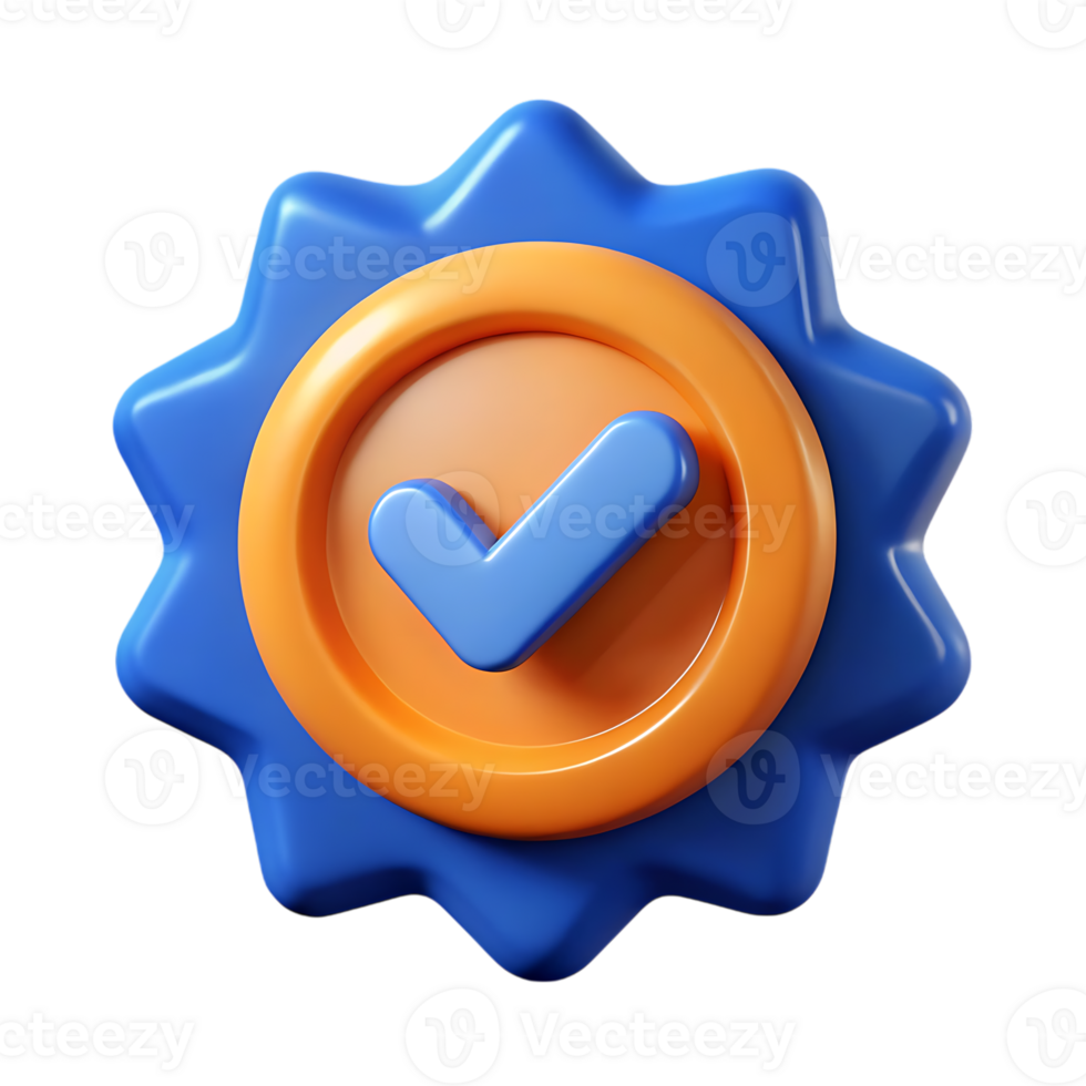 3d render of a blue and orange checkmark badge isolated on transparent background png