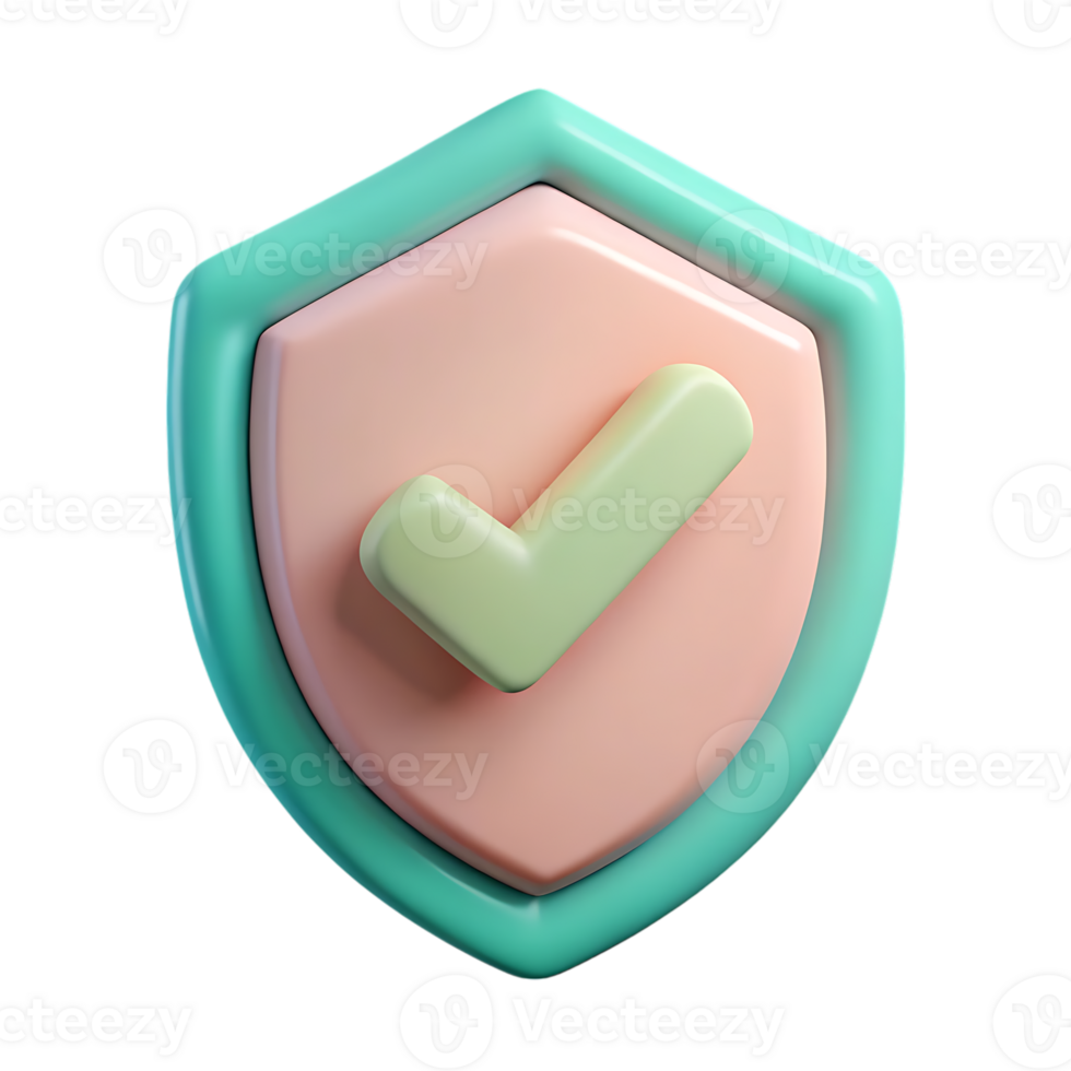 3d render of pastel green and peach shield with checkmark isolated on transparent background png