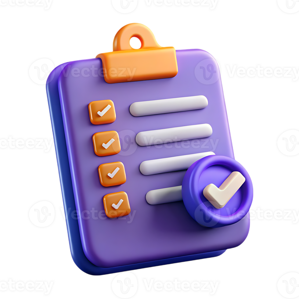 3d render of checklist clipboard icon isolated on transparent background png