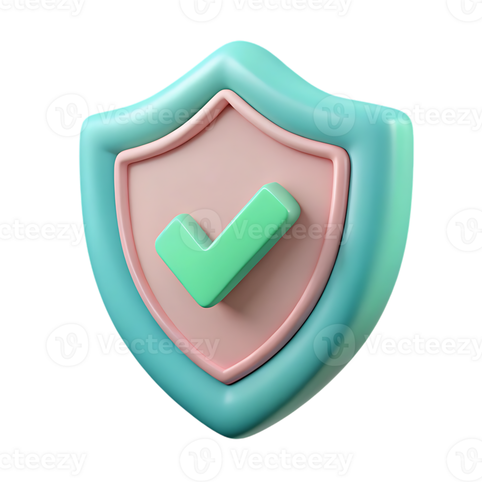3d render of pastel green checkmark in shield icon isolated on transparent background png