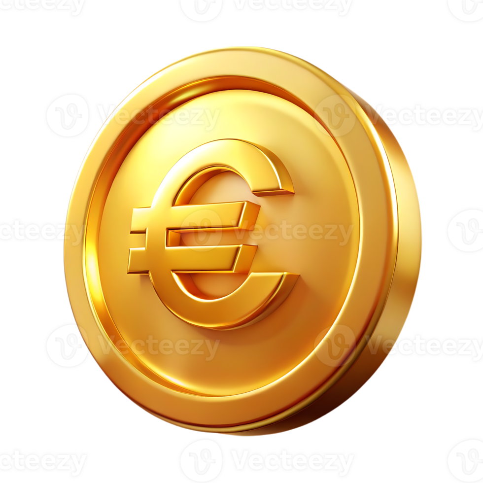 3d golden euro coin isolated on transparent background png