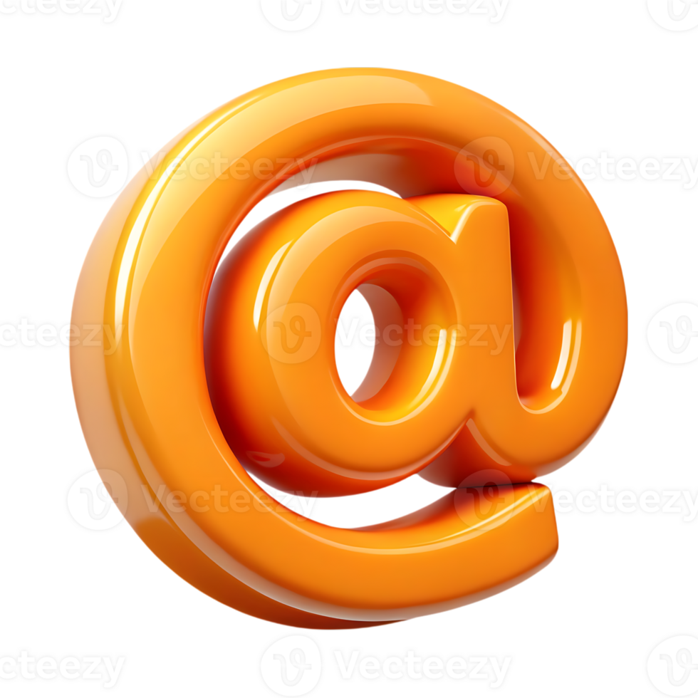 3d shiny orange at symbol isolated on transparent background png
