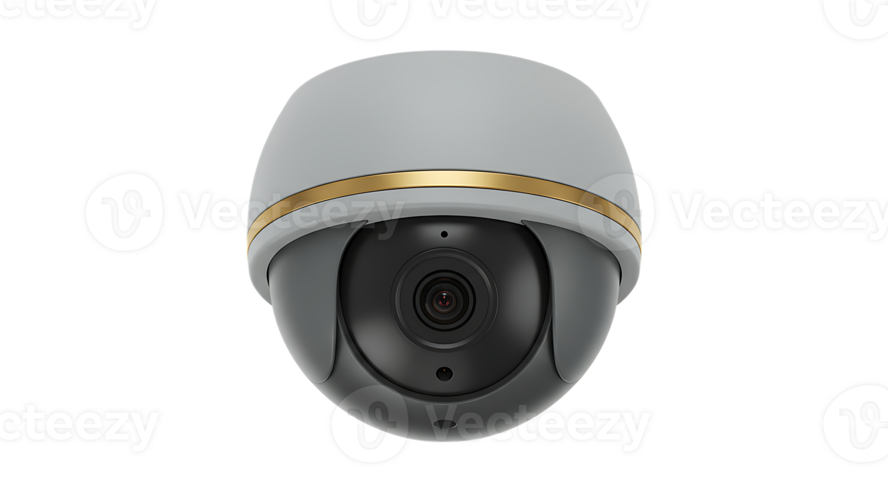 Modern grey security dome camera with gold accent isolated on transparent background png