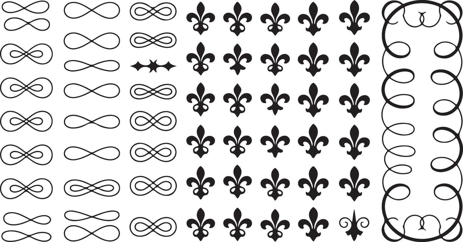 Collection of fleur de lis and infinity symbols vector