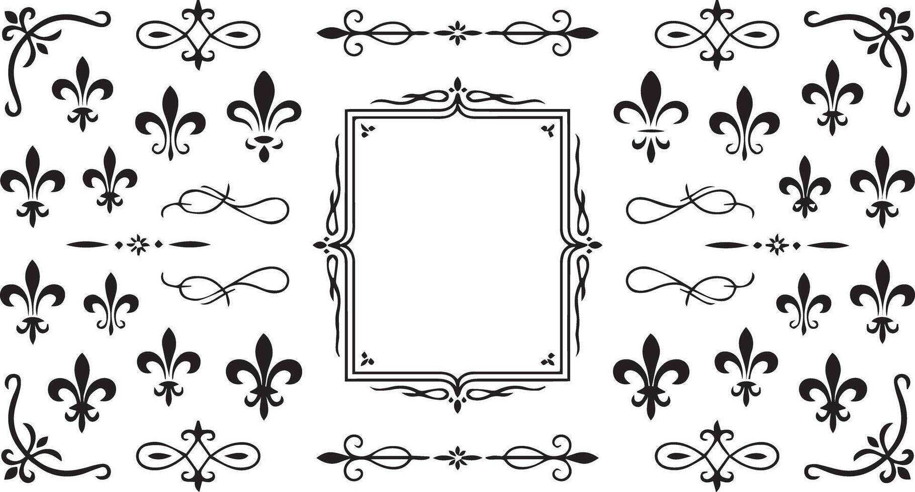 Ornate fleur de lis and frame design elements vector