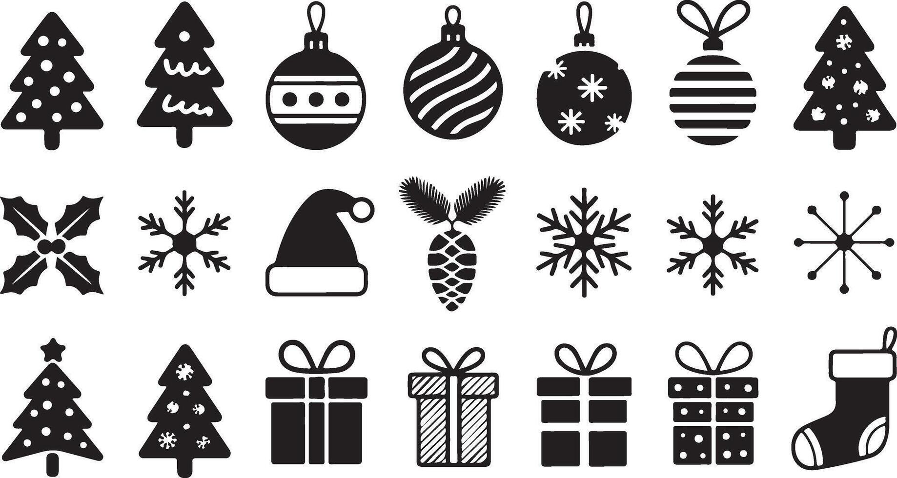 Christmas icons set black and white simple vector