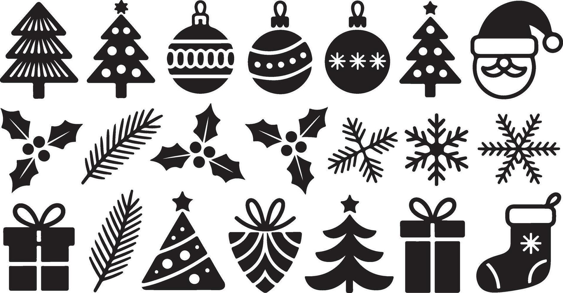 Collection of black christmas icons and symbols vector