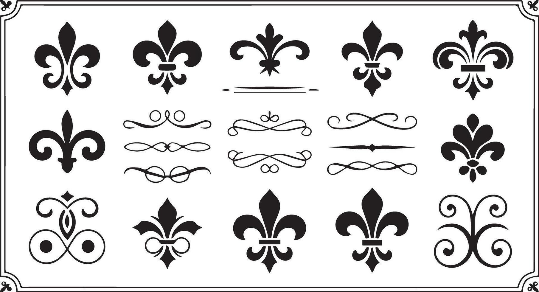 Collection of fleur de lis and ornate swirls design elements vector