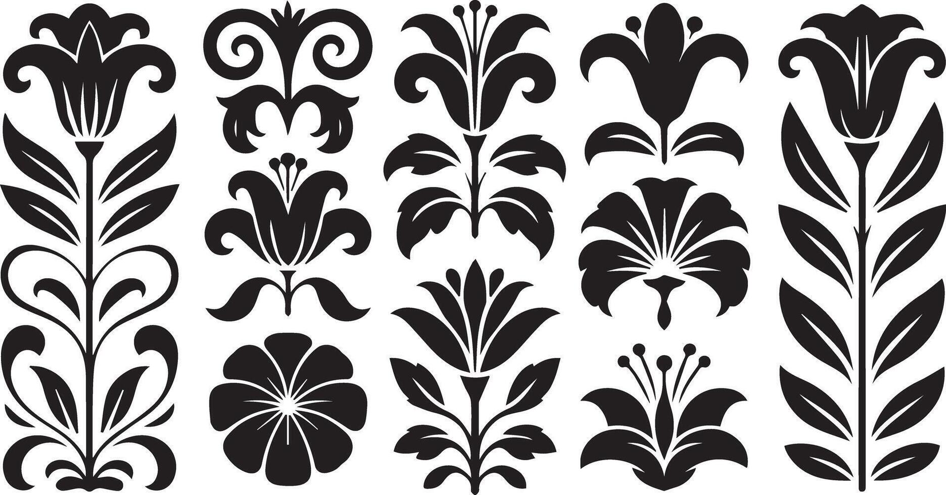 Collection of black and white floral design elements vector
